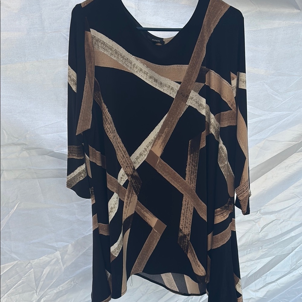 Chico's Brown and Tan Asymmetrical Tunic with 3/4 Sleeves